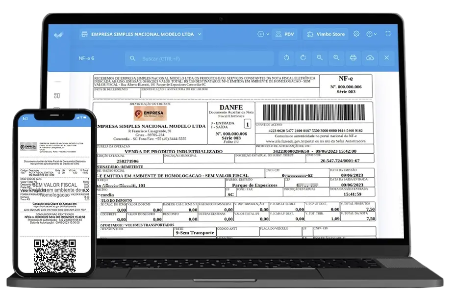 Sistema Vimbo em notebook e smartphone